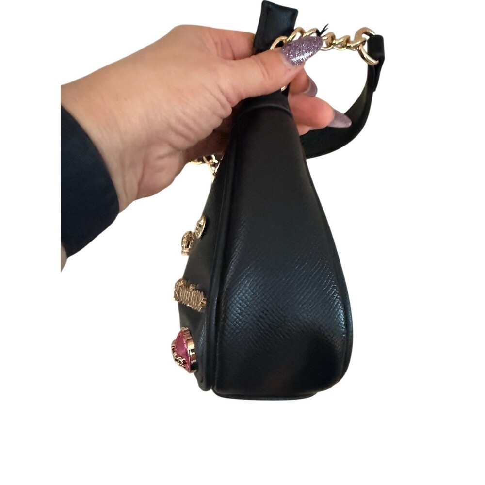 Juicy Couture Shoulder Bag Womens Small Black Rhinestone Charm Gold - Picture 5 of 7